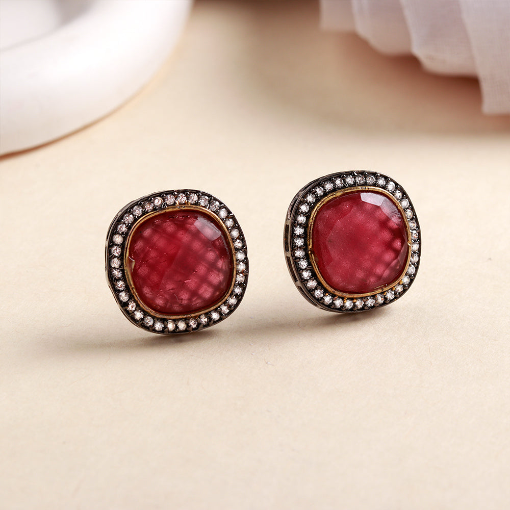 Carved crimson- Stone studded Stud earrings