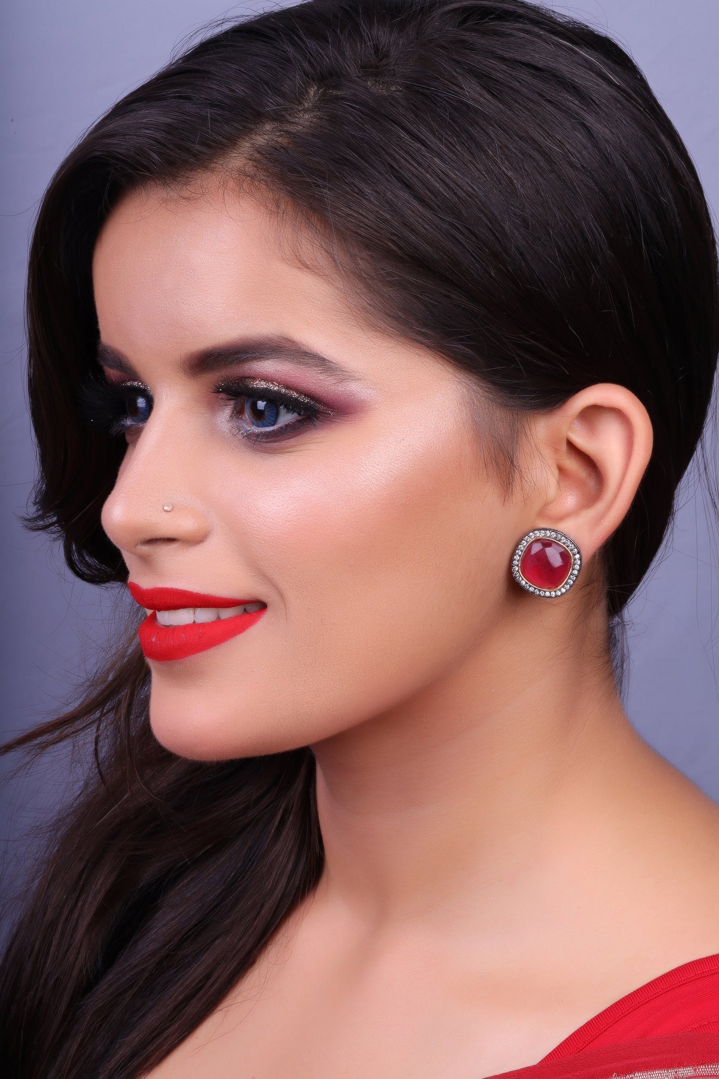 Carved crimson- Stone studded Stud earrings