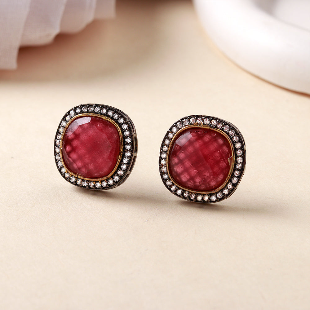 Carved crimson- Stone studded Stud earrings