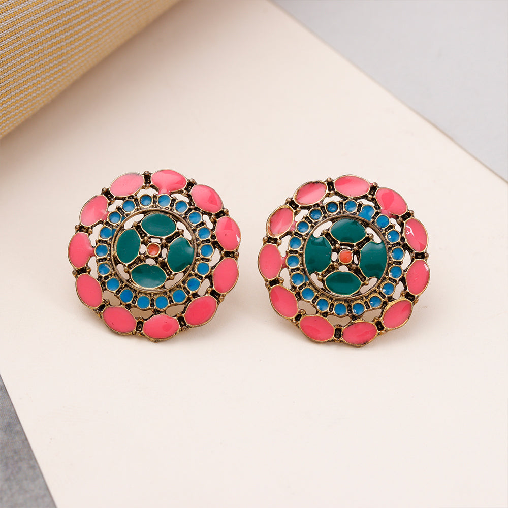 Lustre Circle- Stone studded Stud earrings