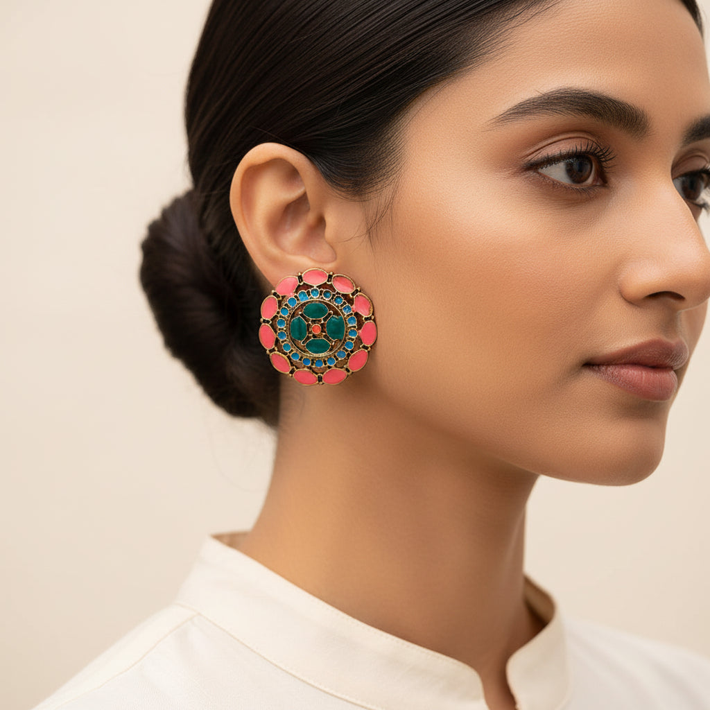 Lustre Circle- Stone studded Stud earrings