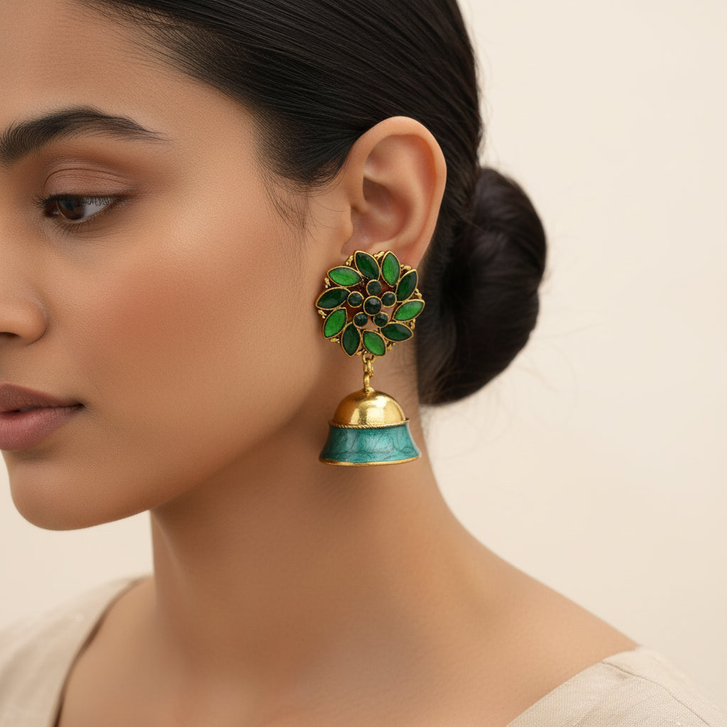 Star Whisper- Stone studded jhumka earrings