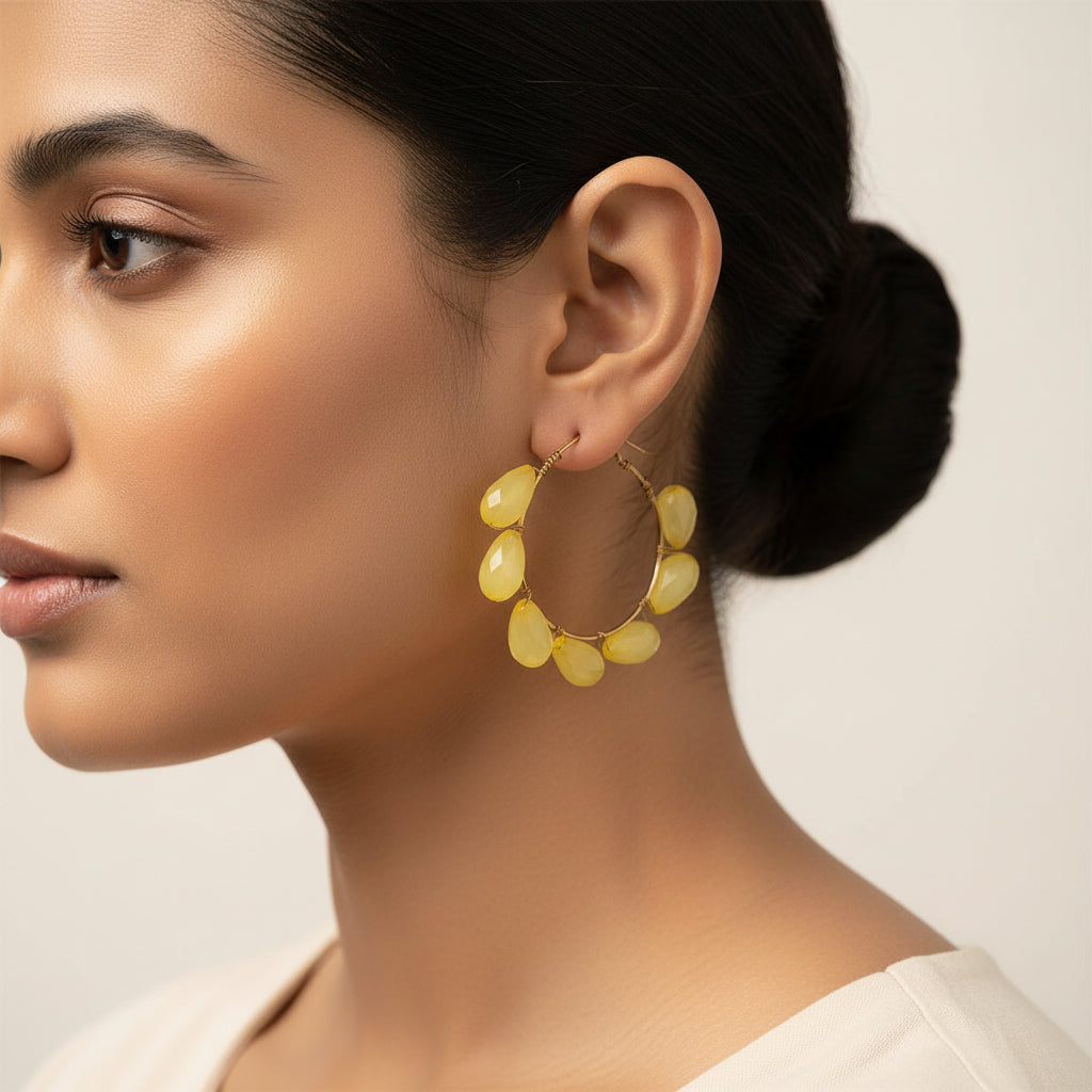 Petal Flutter- Bead studded hoop earrings