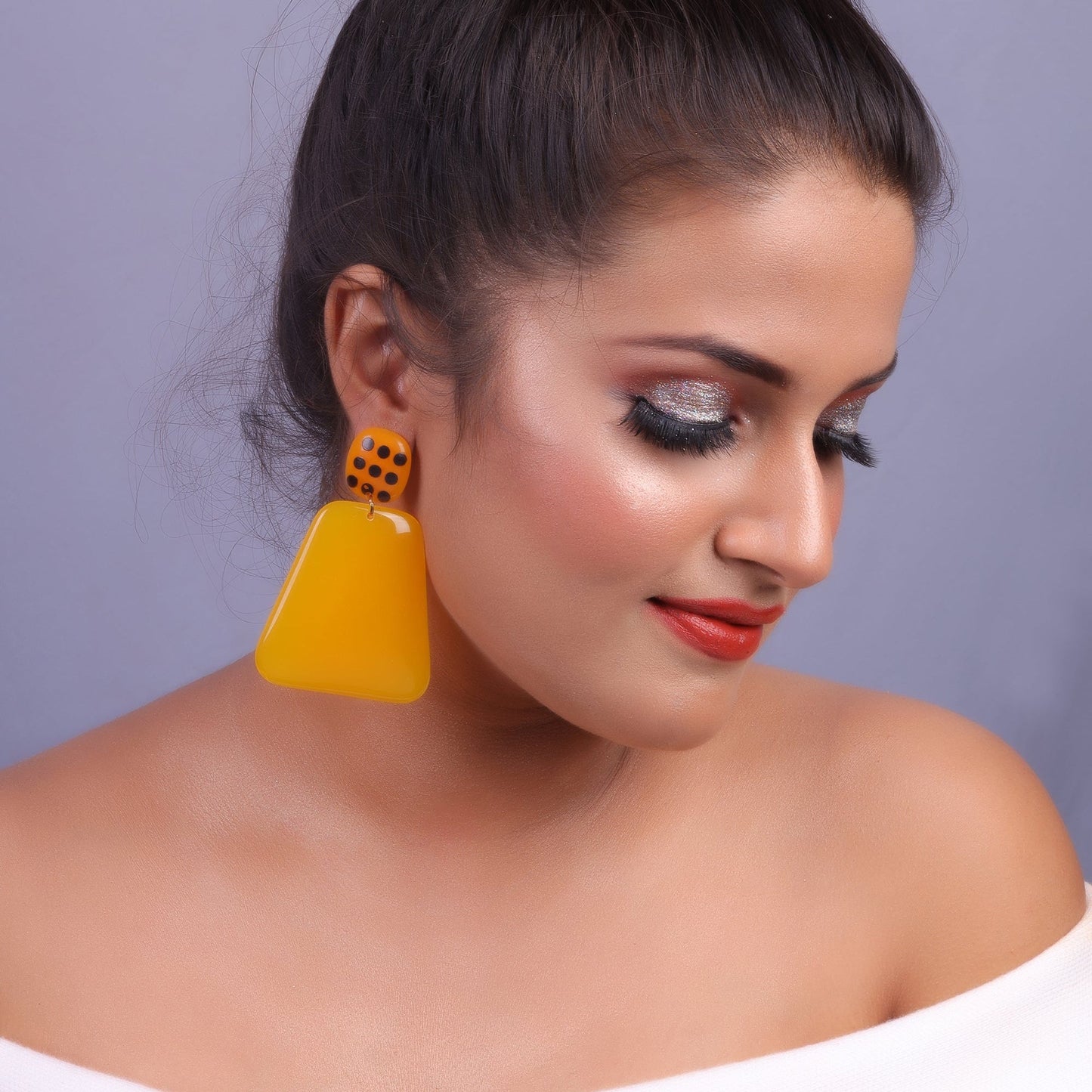 Gentle Glide- Shiny dangler earrings (Yellow)