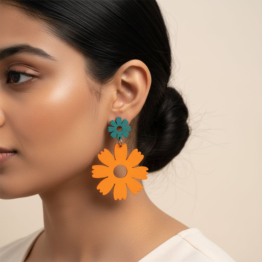 Soft Petal- Vibrant floral dangler earrings