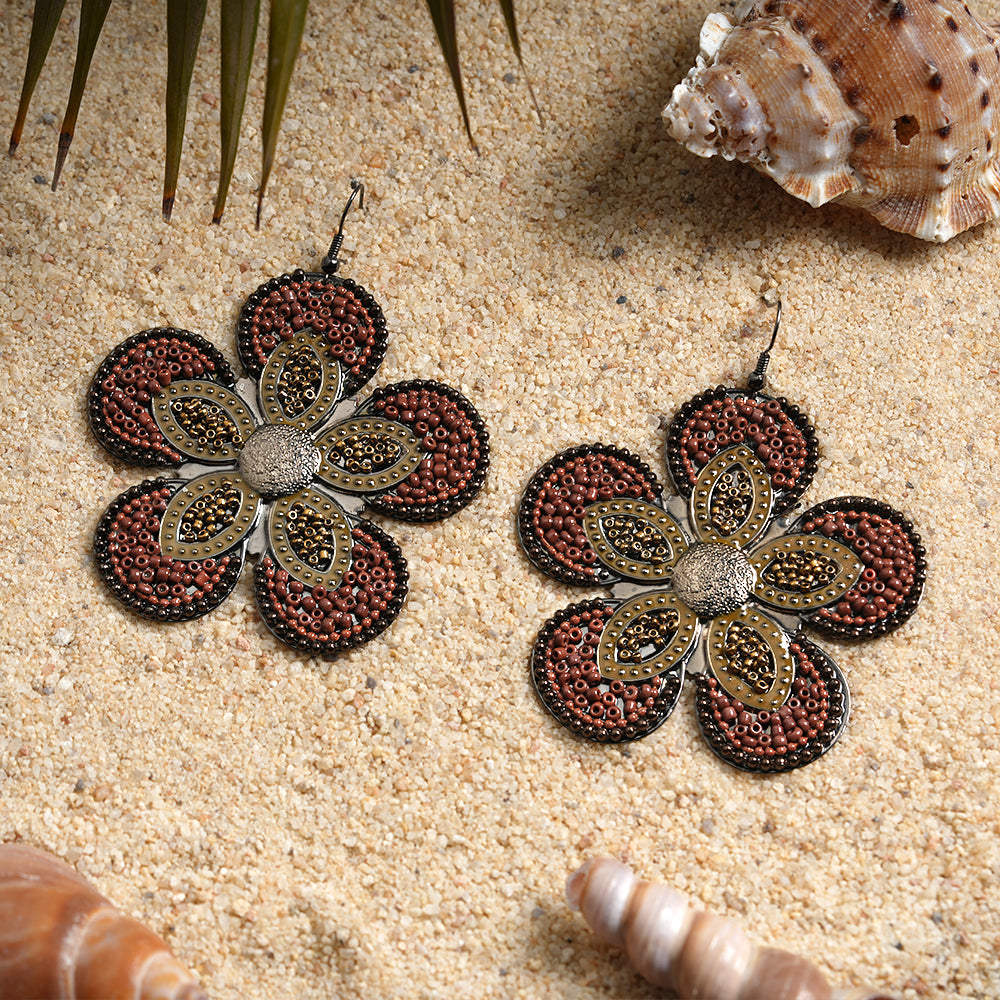 Golden Garden- Beaded floral Dangler earrings
