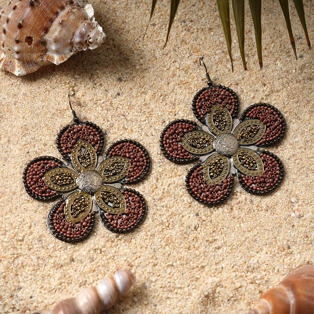 Golden Garden- Beaded floral Dangler earrings