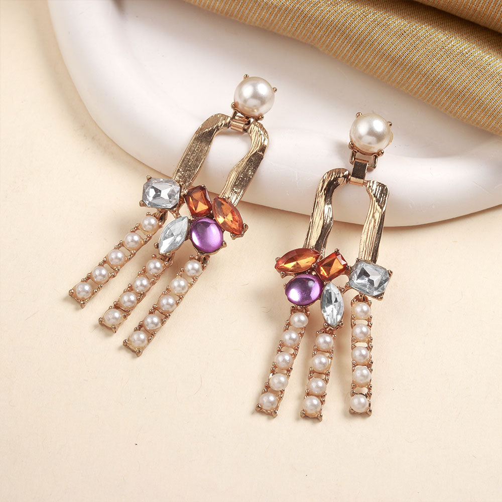Bold Beam- Stone studded dangler earrings