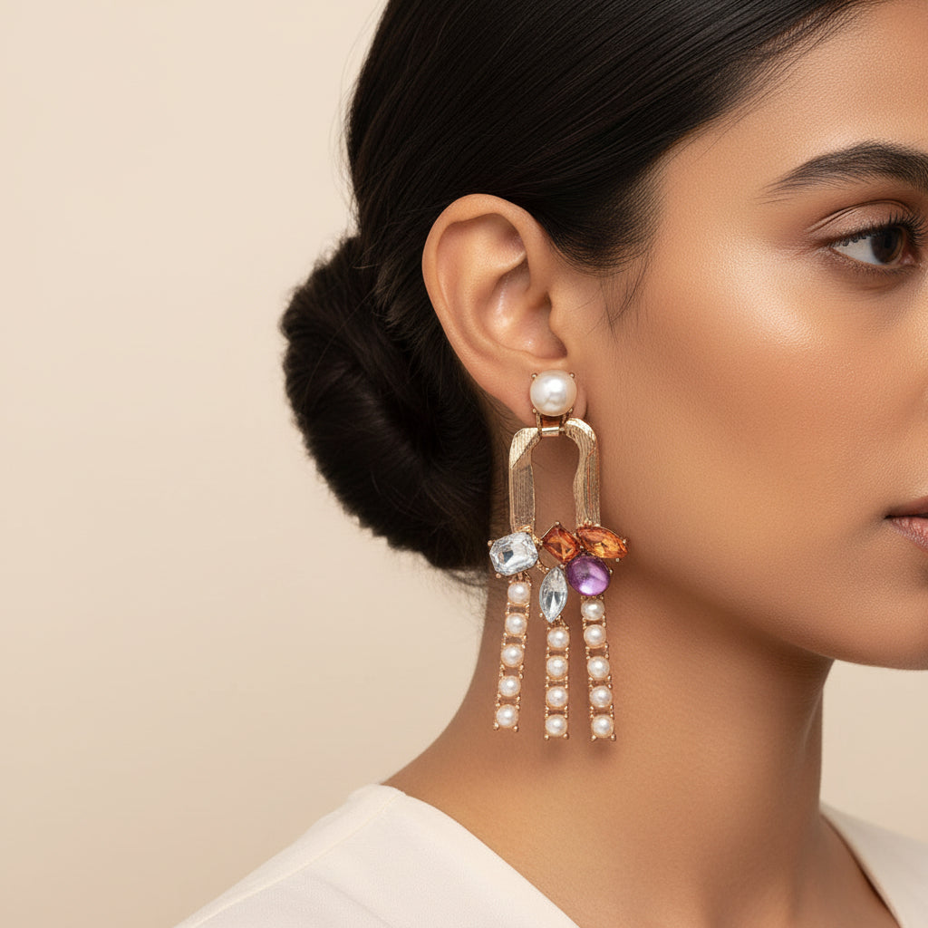 Bold Beam- Stone studded dangler earrings
