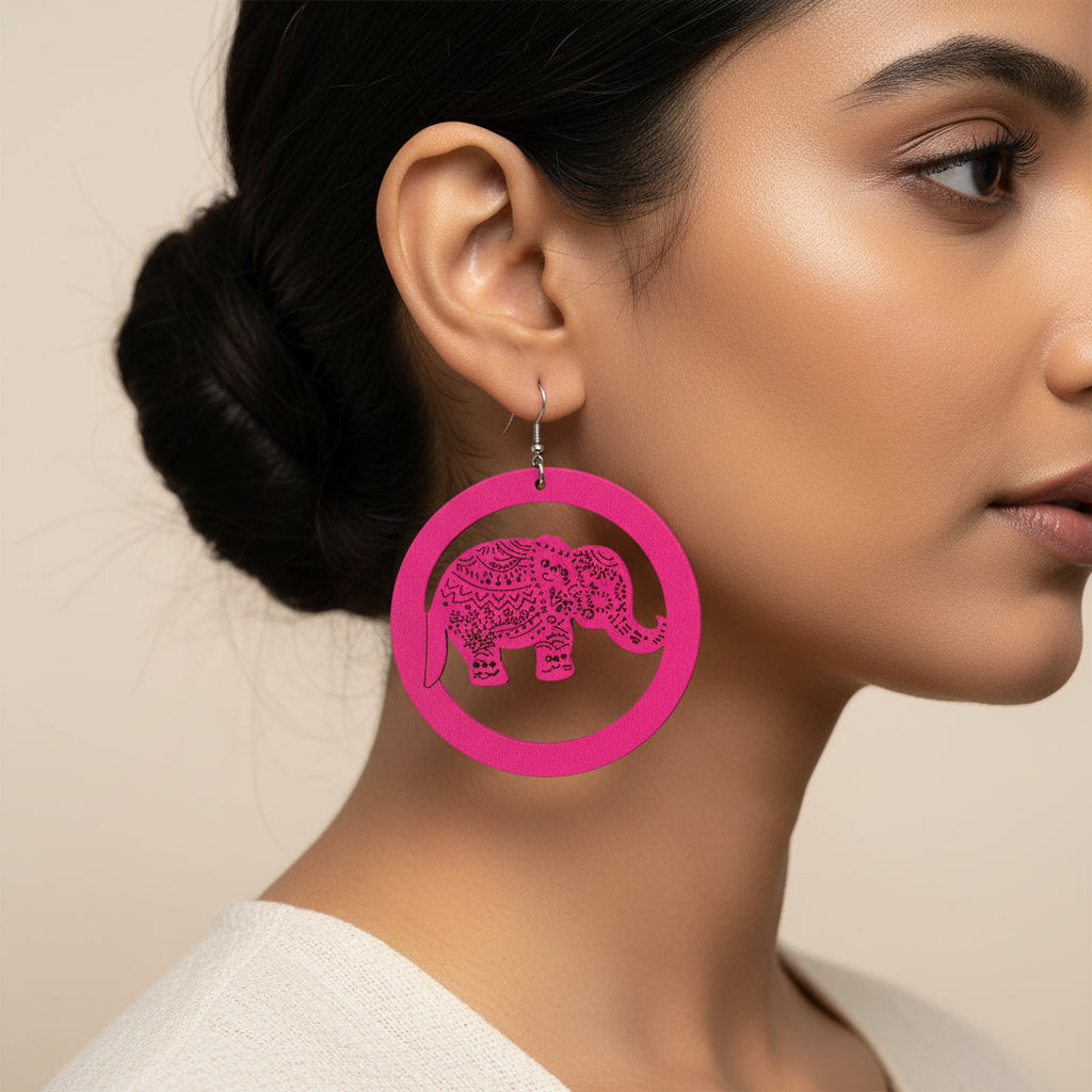Vibrant trunk- Pink Elephant shaped dangler earrings