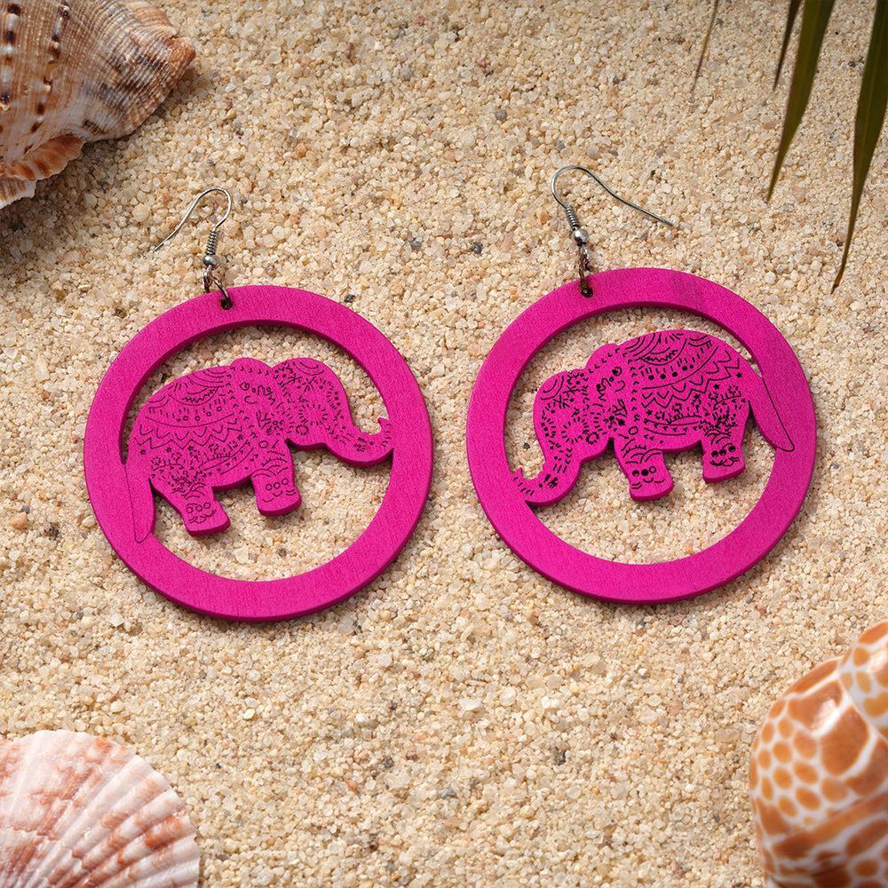 Vibrant trunk- Pink Elephant shaped dangler earrings