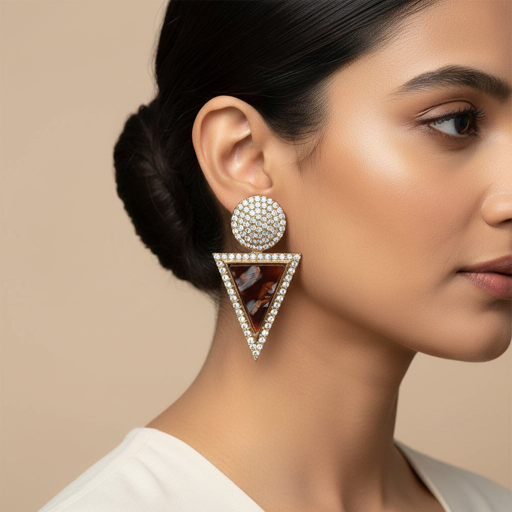Golden Palm- Stone studded stud earrings