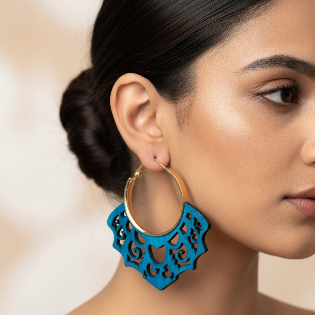 Lime Leaf- Embroidered hoop earrings