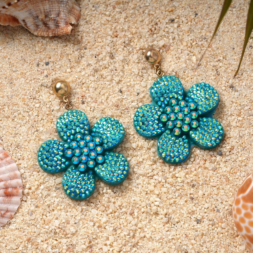 Blush Bloom- Stone studded flower shaped dangler earrings(Green)