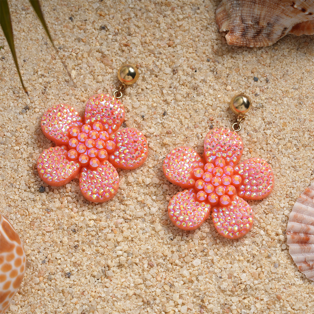 Blush Bloom- Stone studded flower shaped dangler earrings(Light orange)