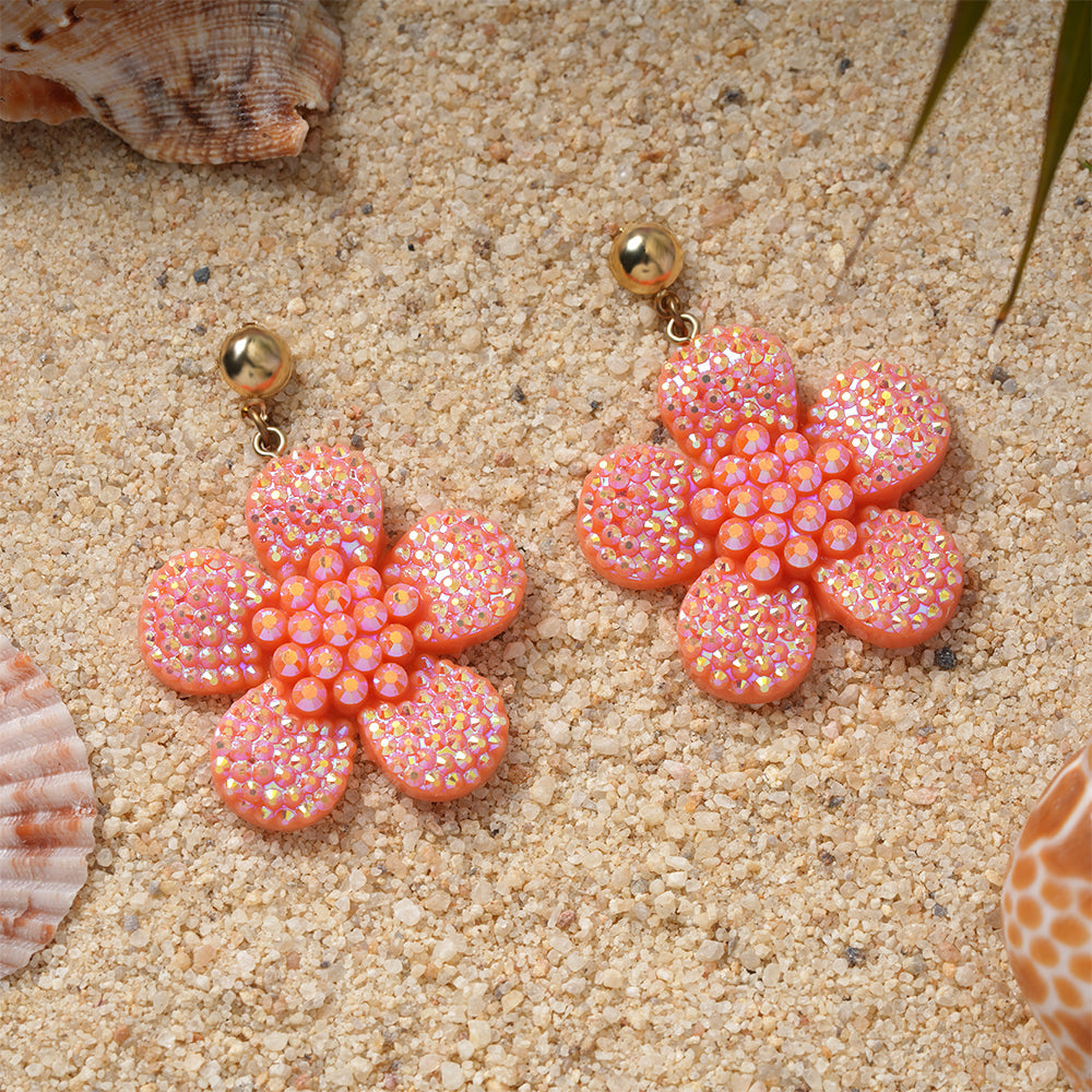 Blush Bloom- Stone studded flower shaped dangler earrings(Light orange)