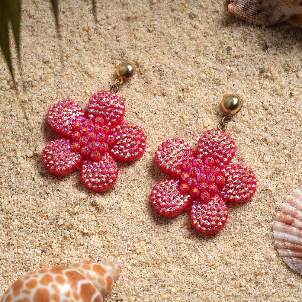 Blush Bloom- Stone studded flower shaped dangler earrings(Pink)