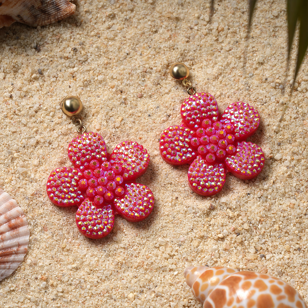 Blush Bloom- Stone studded flower shaped dangler earrings(Pink)