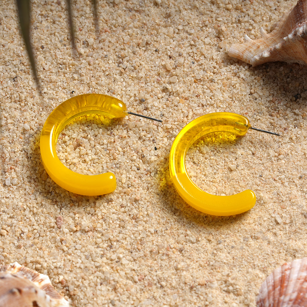 Summer sip- Bright yellow hoop earrings