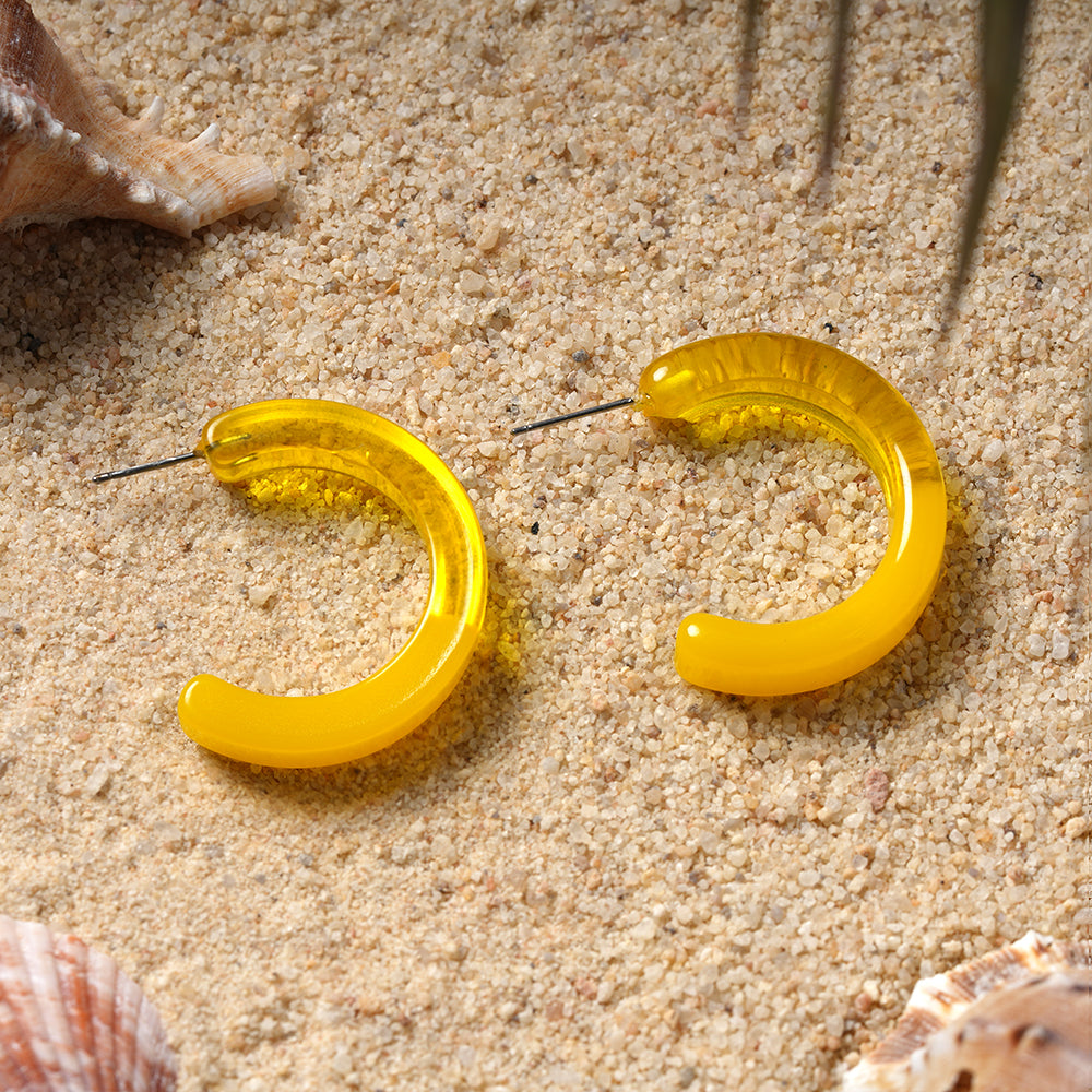 Summer sip- Bright yellow hoop earrings