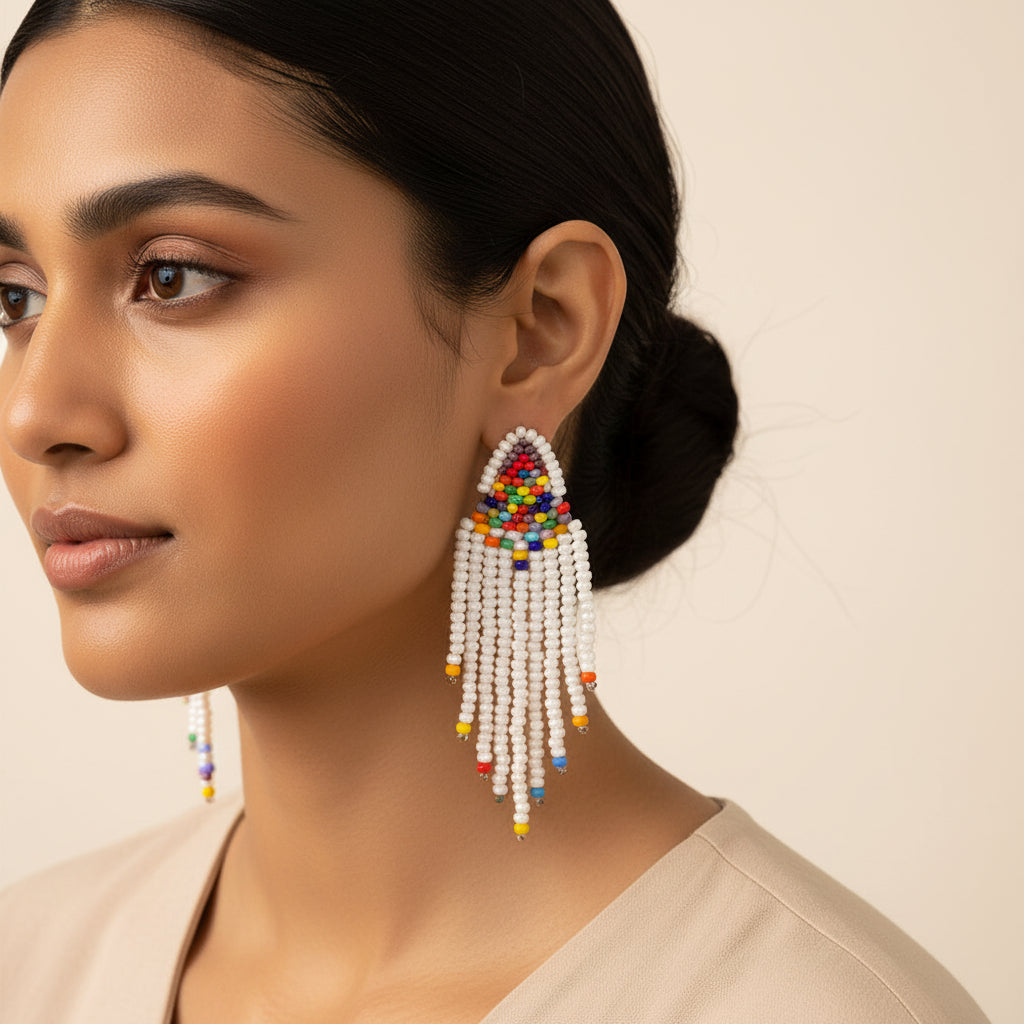 Golden Bead- Beaded dangler earrings
