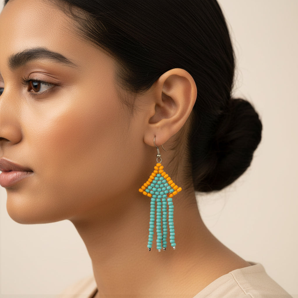Golden Bead- Beaded dangler earrings