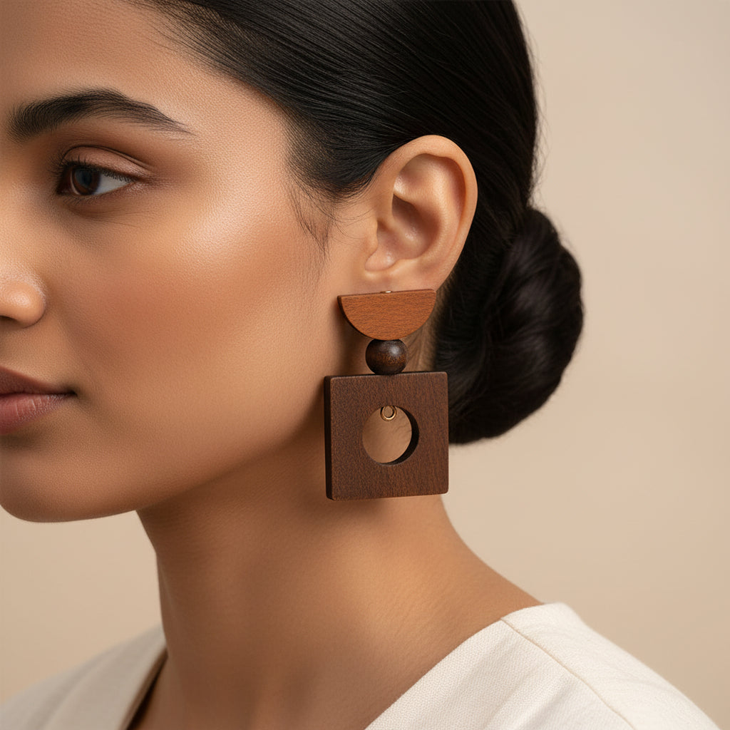 Geo Rush- Wooden dangler earrings