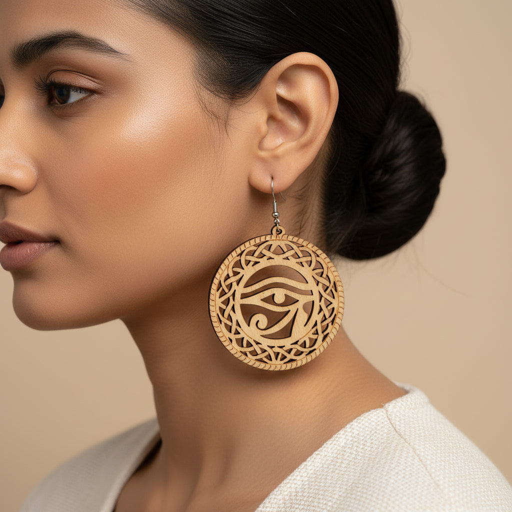 Carved charm- Embroidered dangler earrings