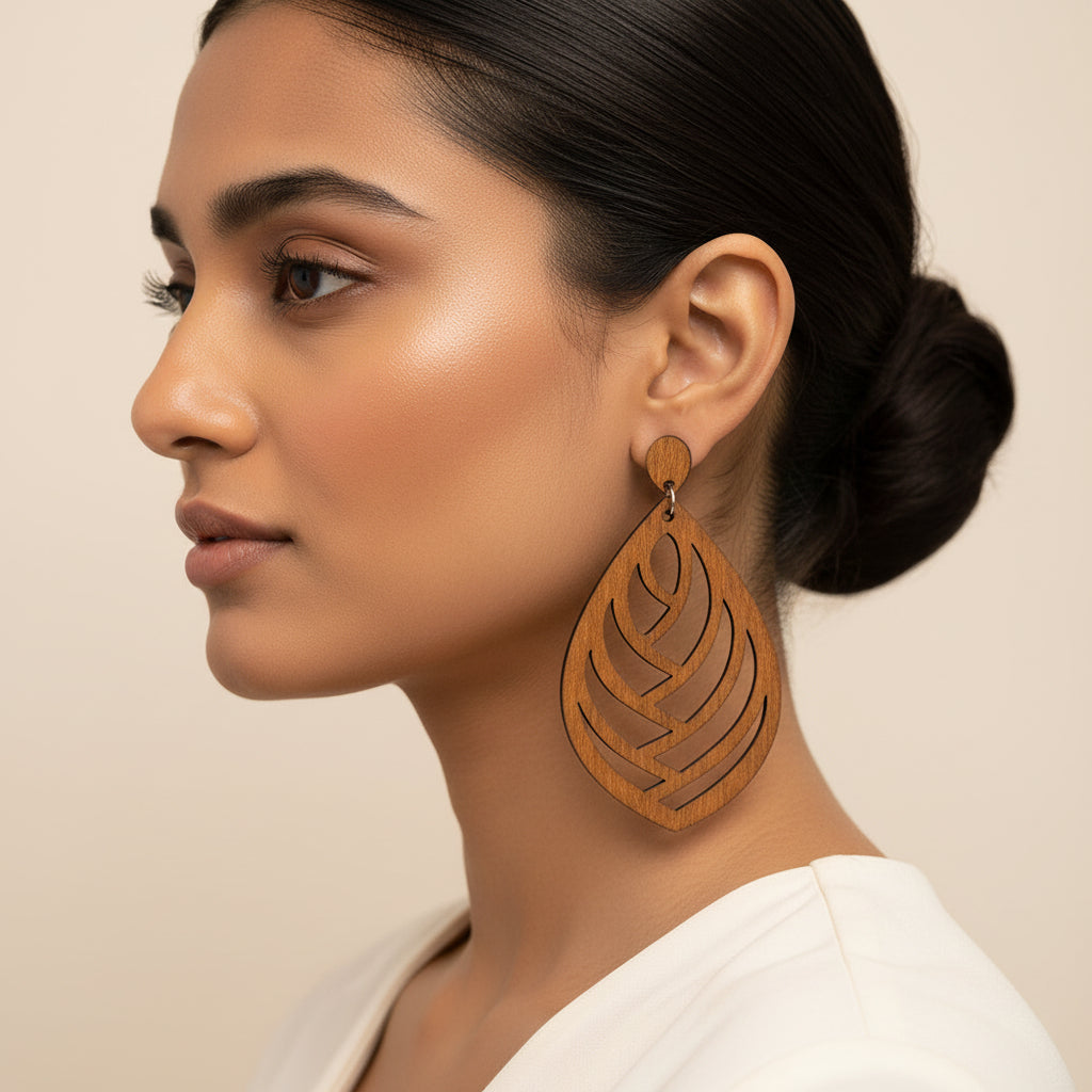 Leaf line- leaf carved dangler earrings