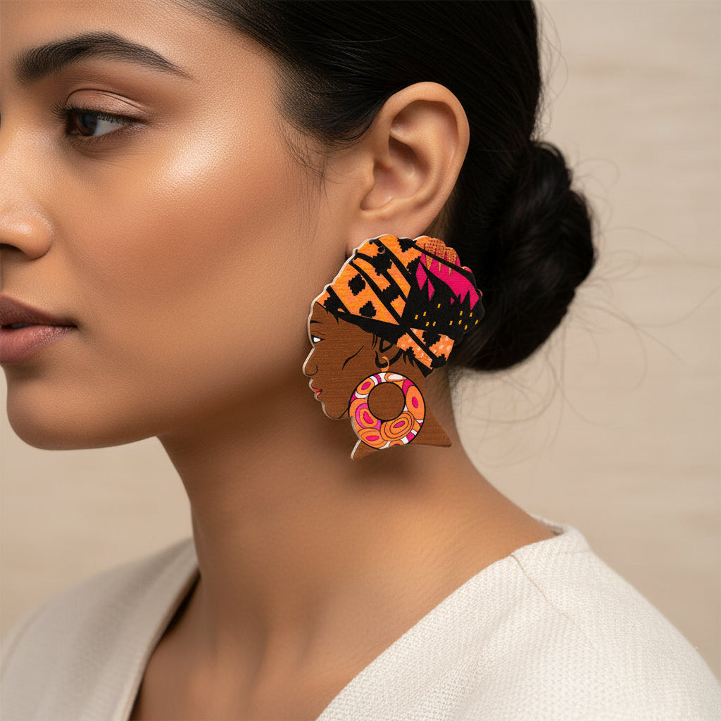 Wander Stripe- Wooden dangler earrings