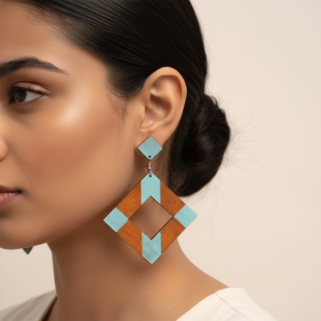 Safari Bloom- Wooden dangler earrings