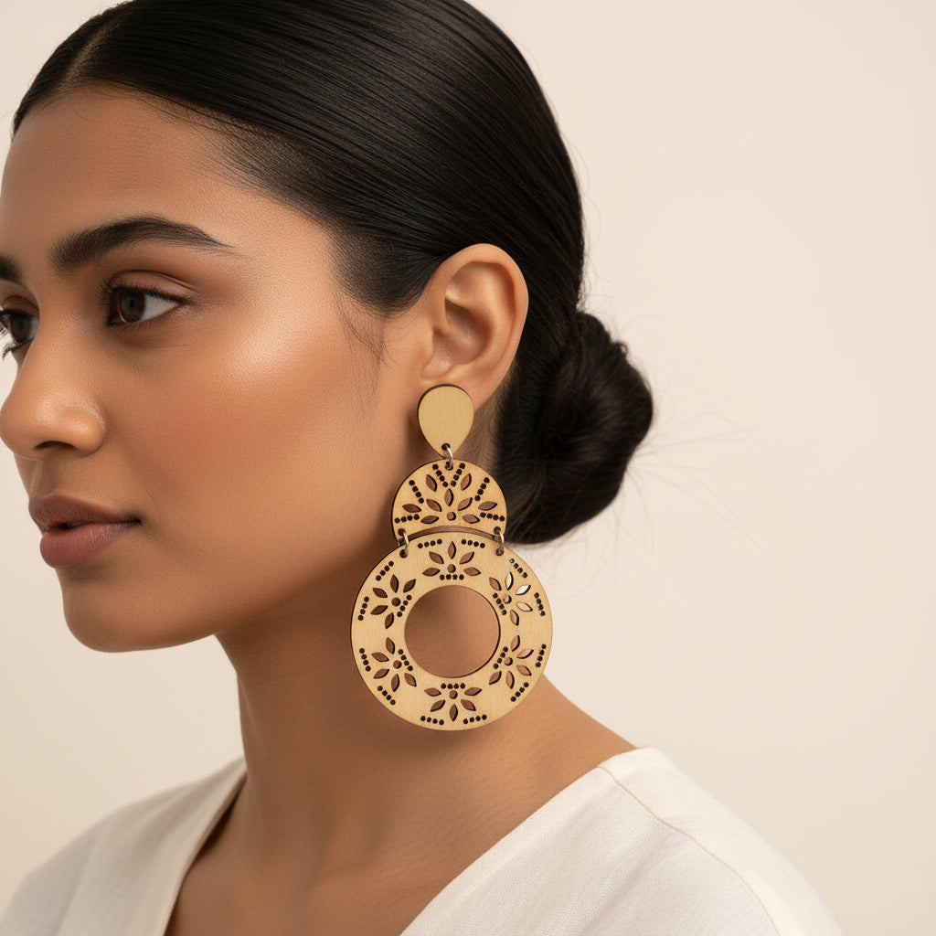 Tropic Vein- Wooden dangler earrings