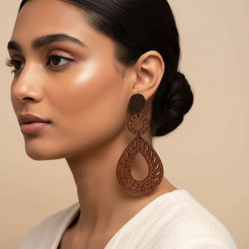 Boho Beast Wooden dangler earrings