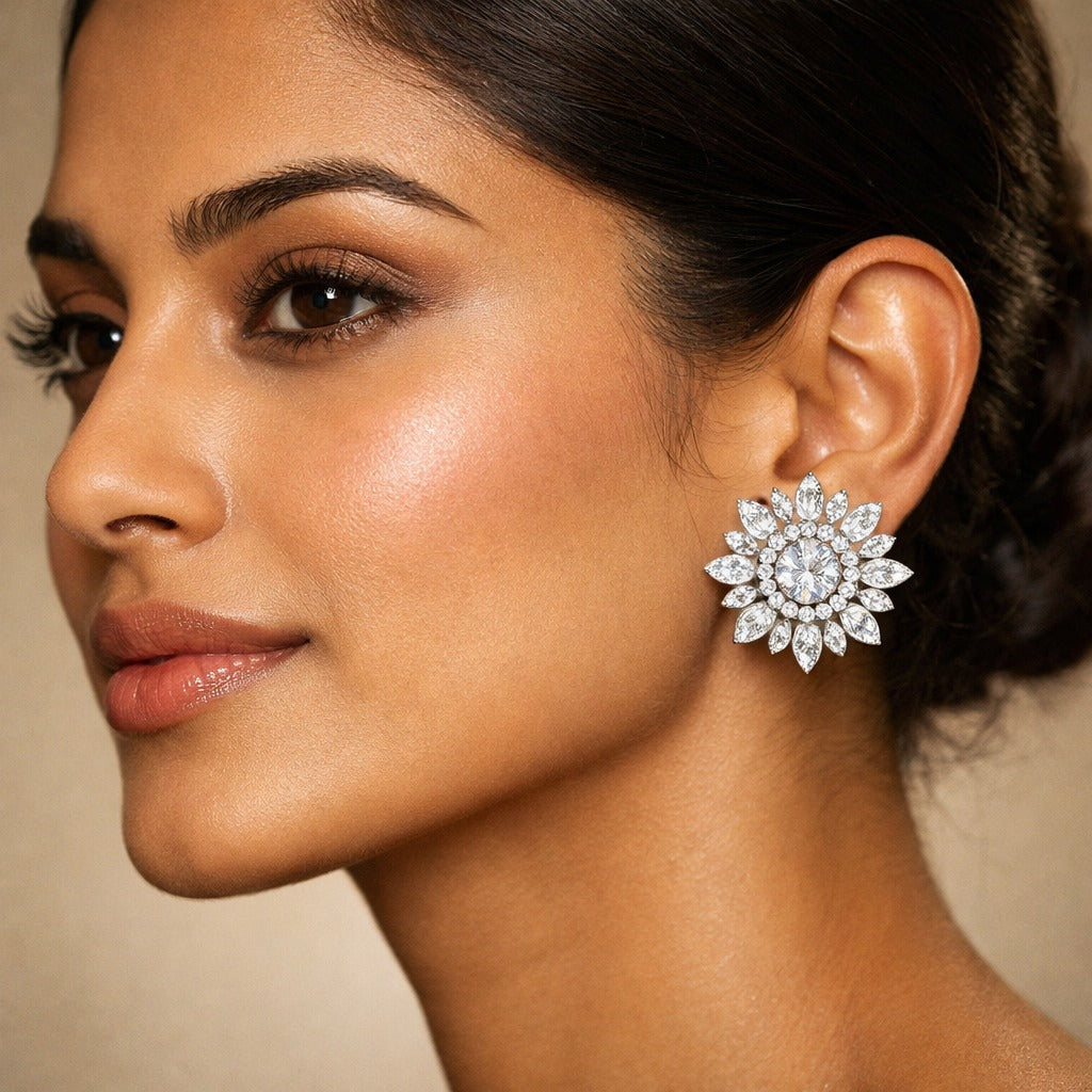 Moonisse- Stone Studded Zirconia Stud Earrings