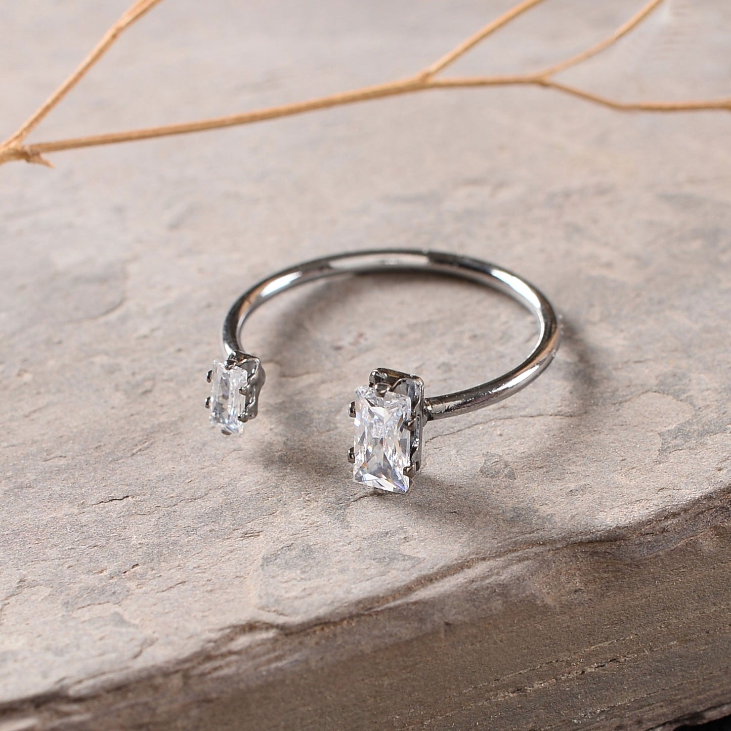 Astrisia- Stone Studded Blackmetal Rectangular Fancy Rings