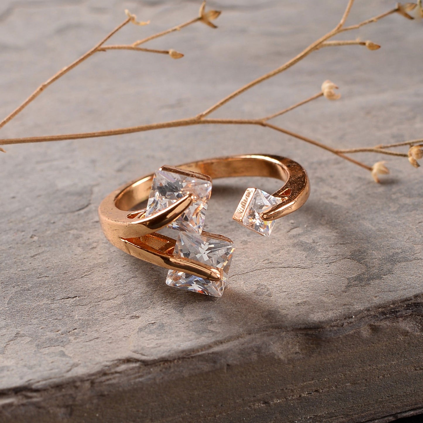 Cosmelia- Stone studded Rosegold Fancy Rings