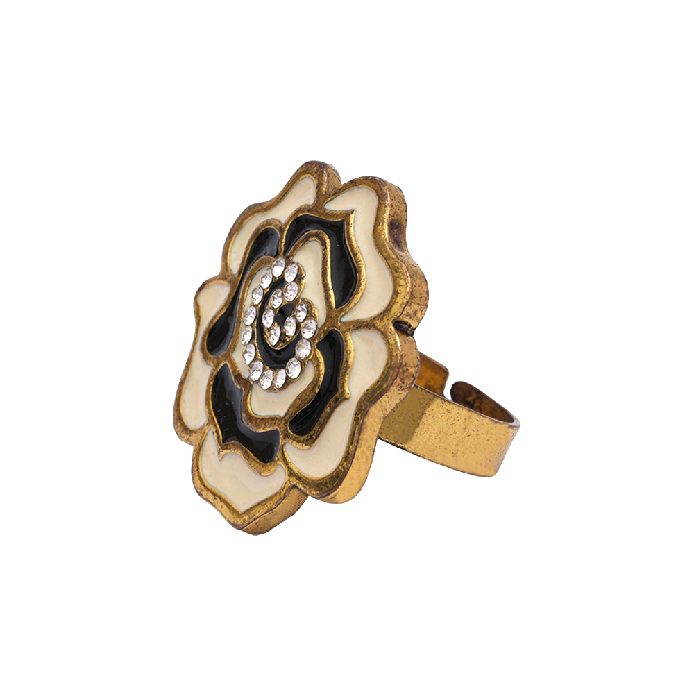 Abhira-Golden Framed Adjustable Ring(Multicolor- White and Black)