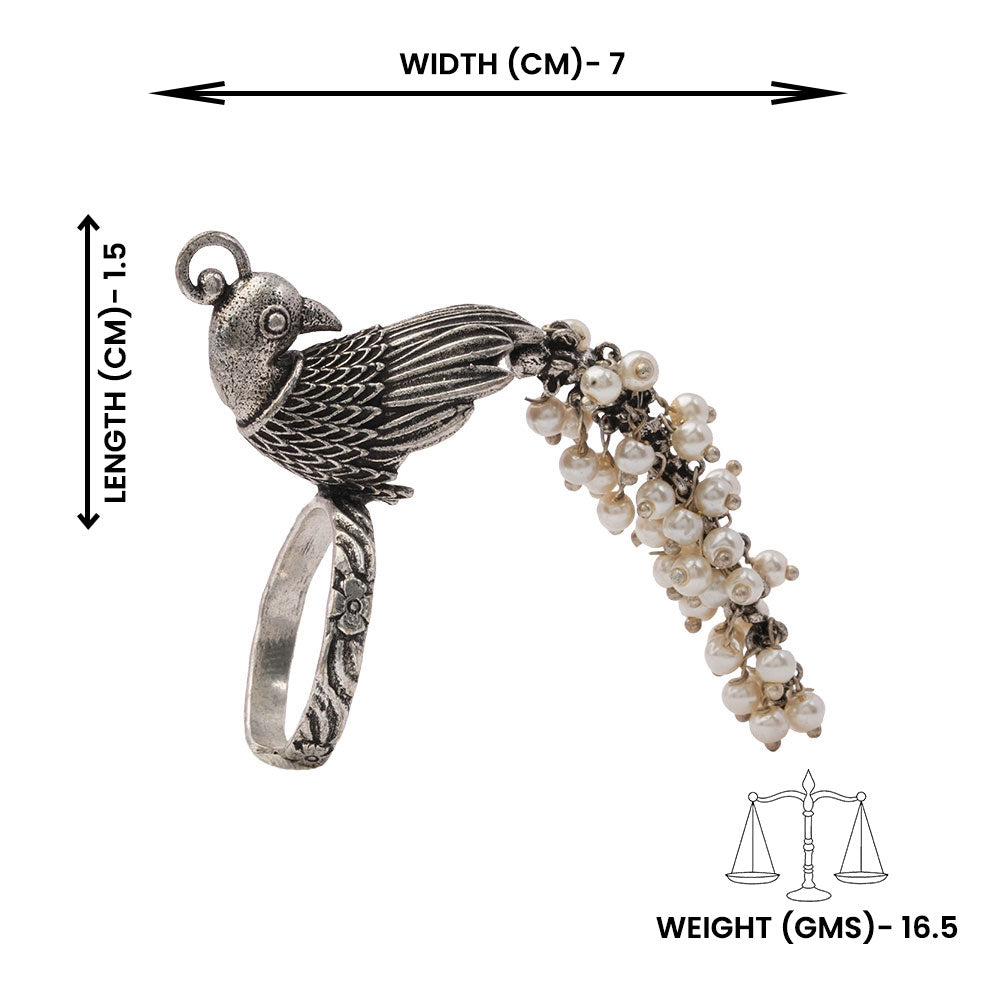 MorMoti- Silver Brass Oxidised pearl ring