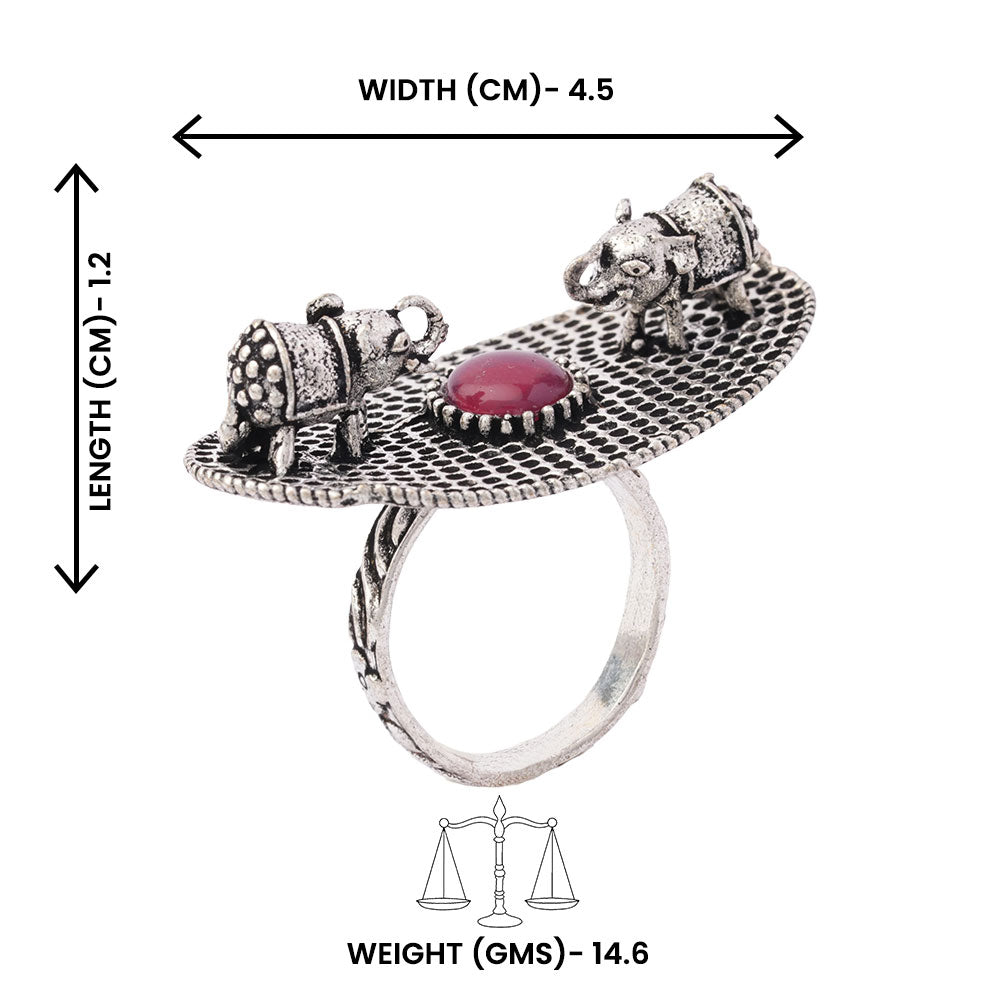 Gajendra- Silver oxidised ring(Red)