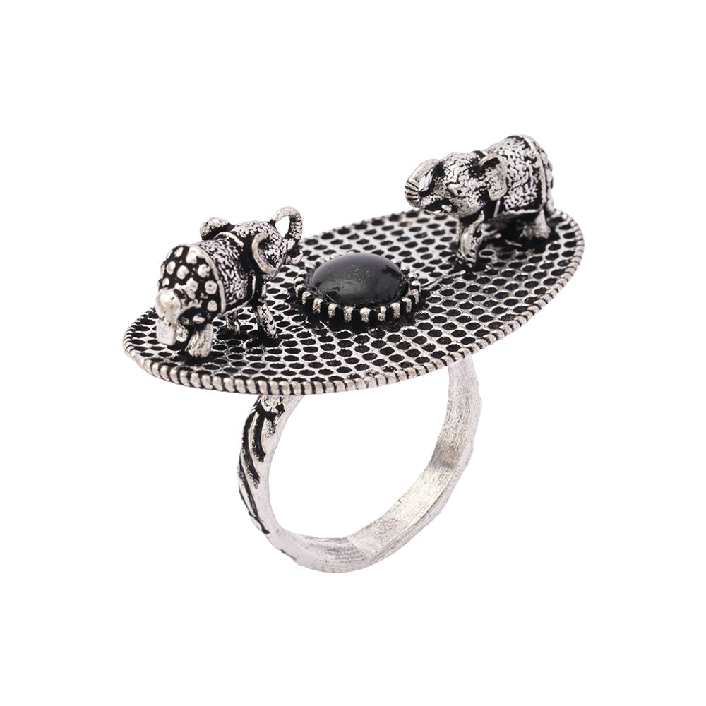 Gajendra- Silver oxidised ring(Black)