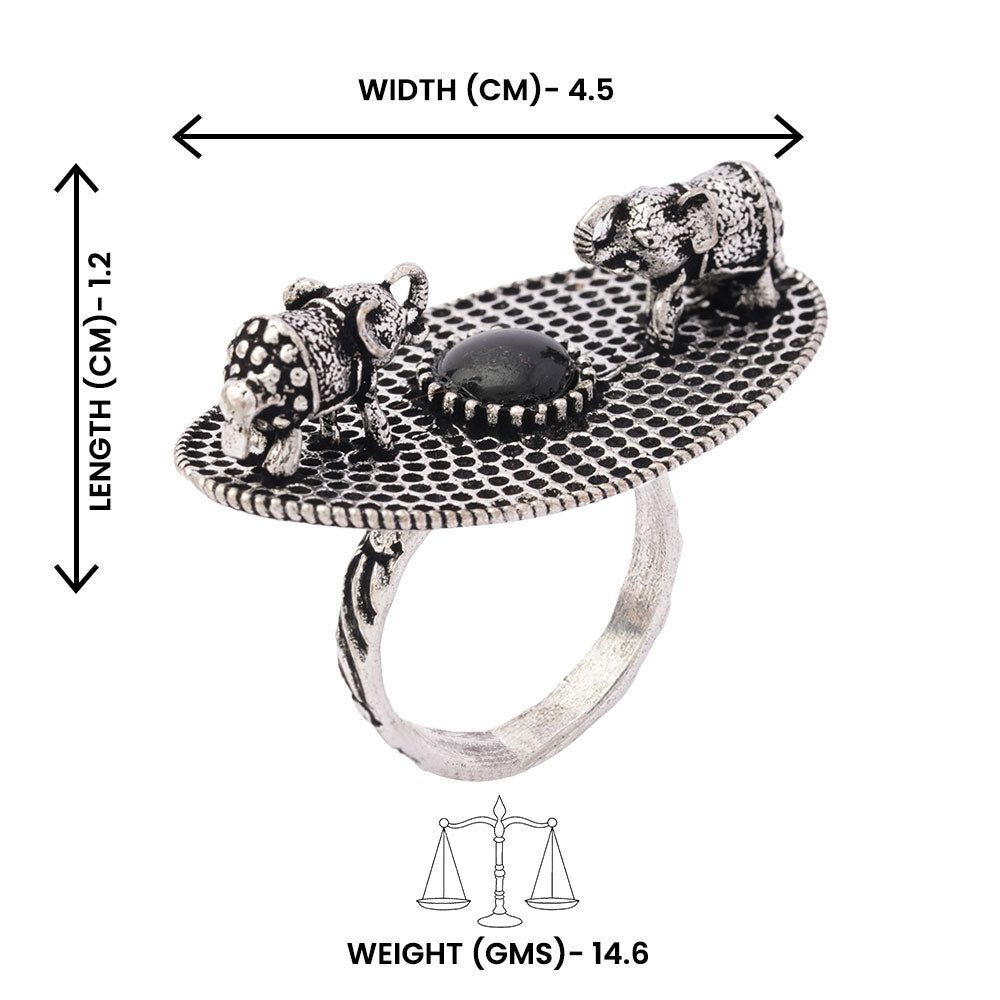 Gajendra- Silver oxidised ring(Black)