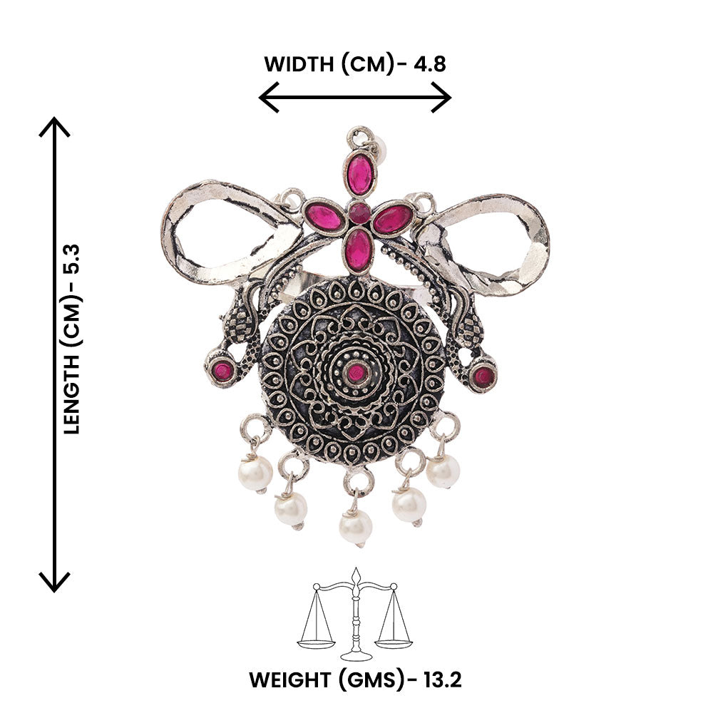 Anwita- Silver oxidised ring (Red)