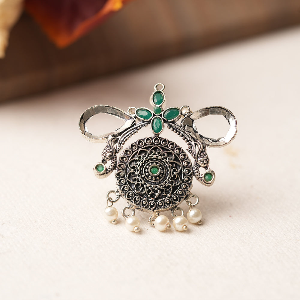 Anwita- Silver oxidised ring (Green)