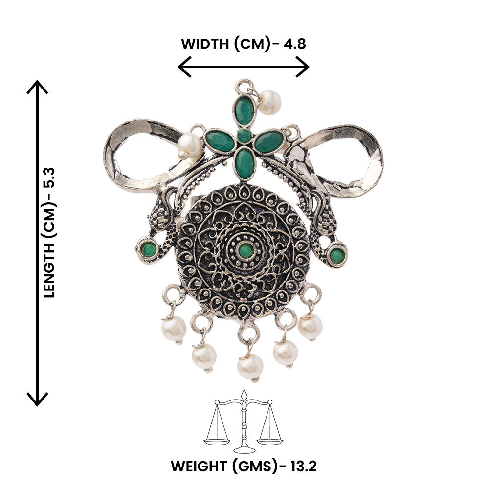 Anwita- Silver oxidised ring (Green)