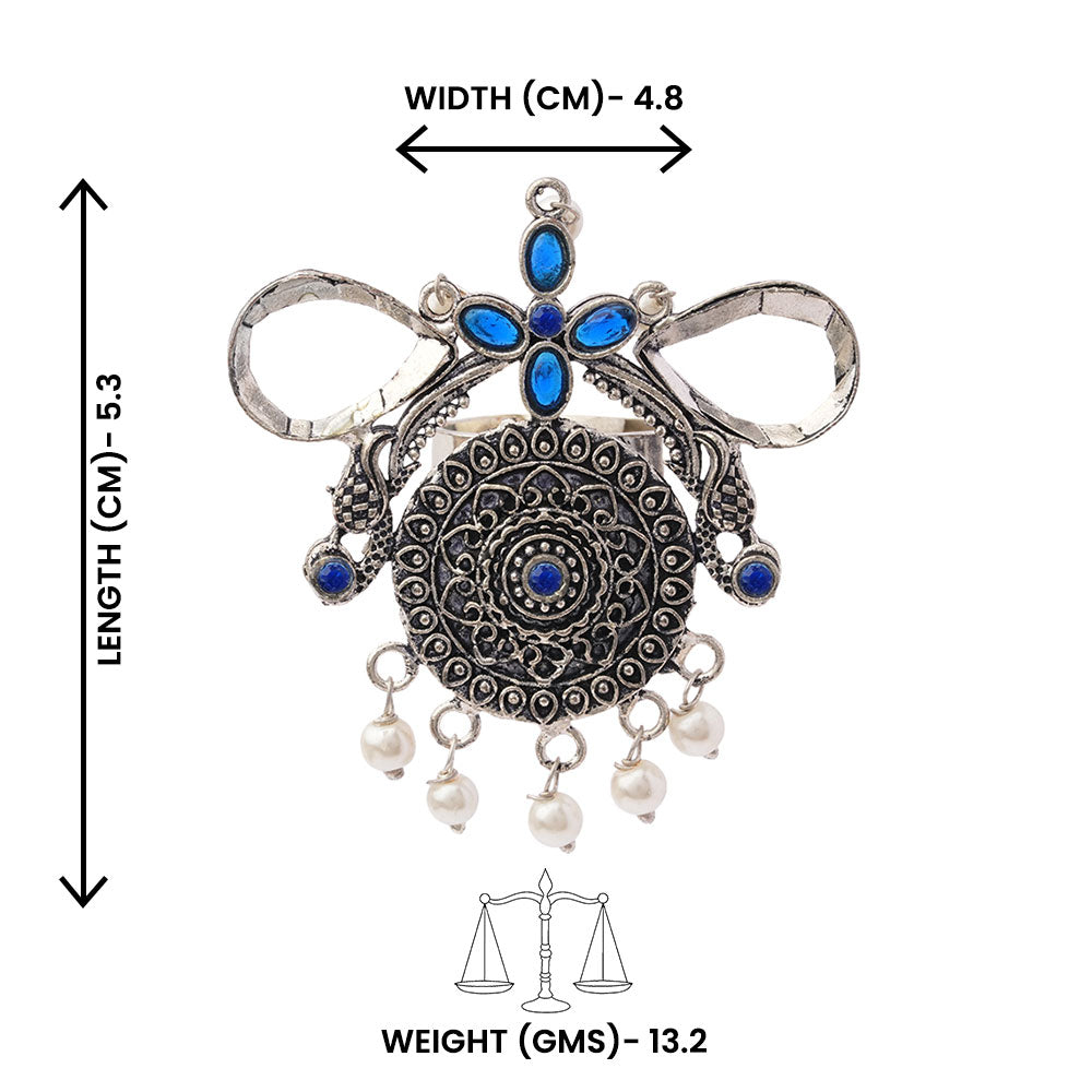 Anwita- Silver oxidised ring (Blue)