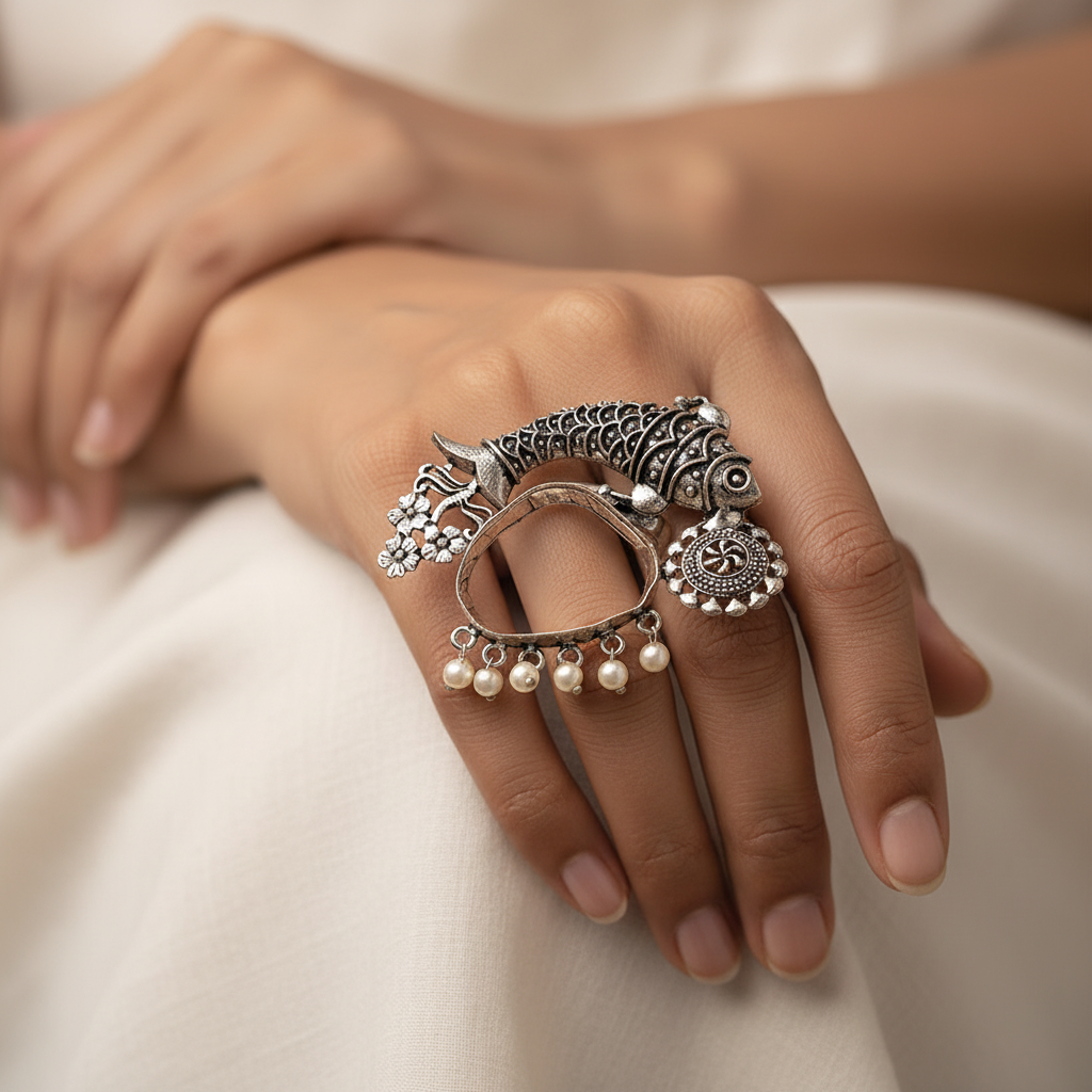 Neerja-Silver oxidised ring