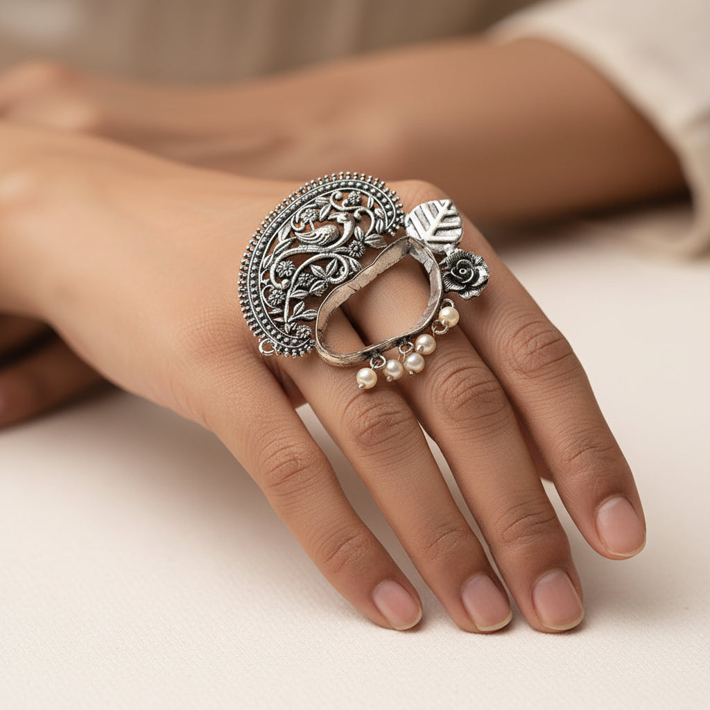 Shobha-Silver oxidised ring