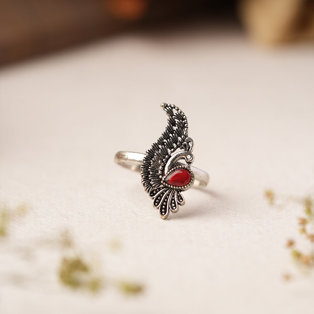 Pankh- Silver oxidised ring