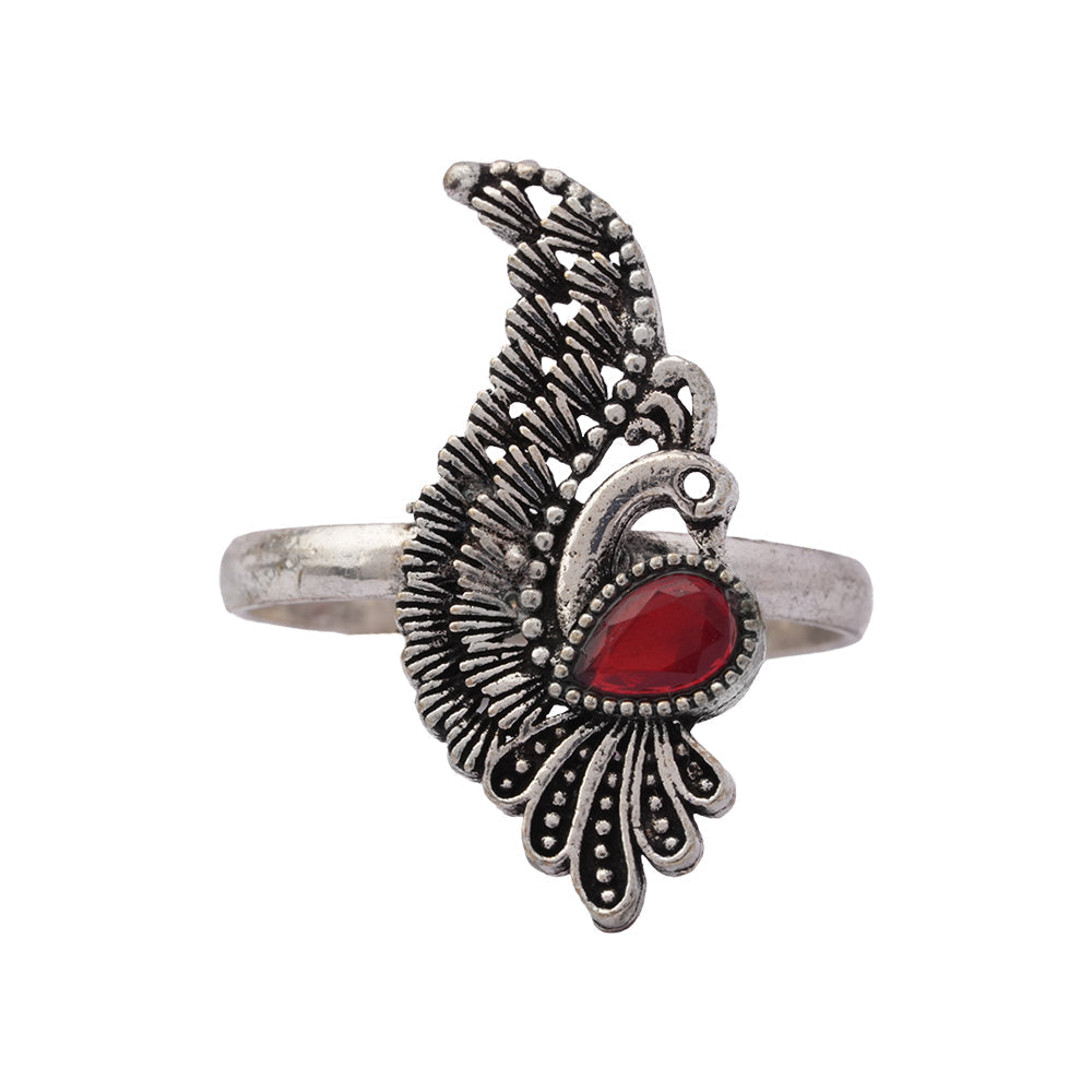 Pankh- Silver oxidised ring