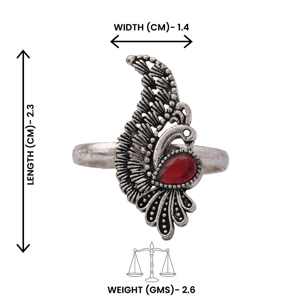 Pankh- Silver oxidised ring